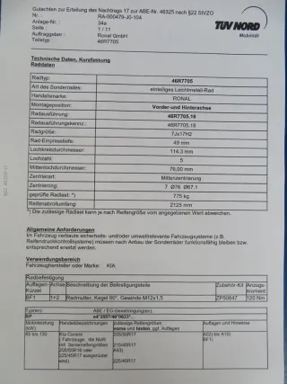Kia Sportage Typ QL/QLE 17 Zoll Winterräder + RDKS Alufelgen 46R7705 Silber Winterreifen 2x 4,7 mm / 2x 7,6 mm - Bild 16