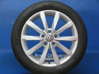 Original VW Golf 7 VW Golf Sportsvan 17 Zoll Dijon Winterräder Alufelgen 5G0601025K Silber Winterreifen 2x 6 mm / 2x 7,4 mm - Bild 1
